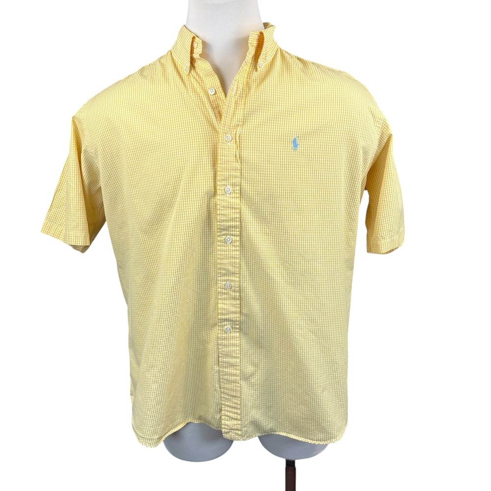 Ralph Lauren Blake Mens Large Yellow Gingham Check Short Sleeve Button Down
